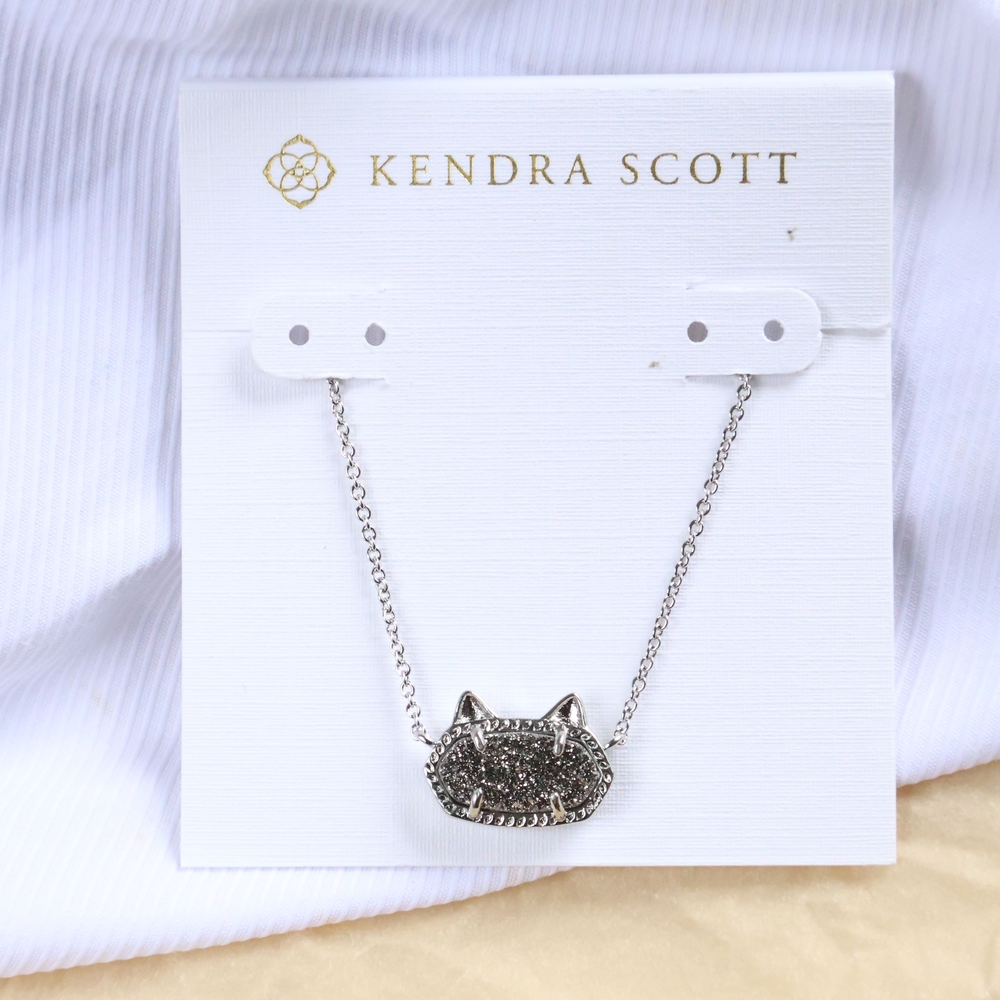 Kendra Scott Elisa Cat Silver Platinum Drusy Pendant Necklace 🎉